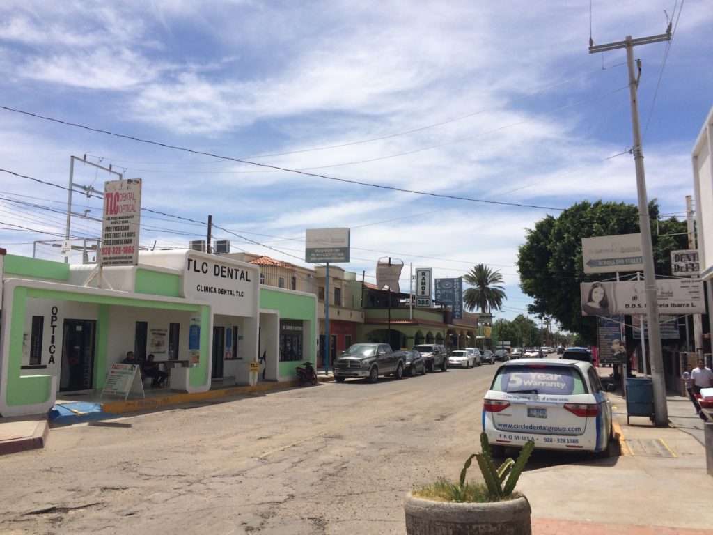 Dental clinics line the streets of Los Algodones, Baja California, Mexico