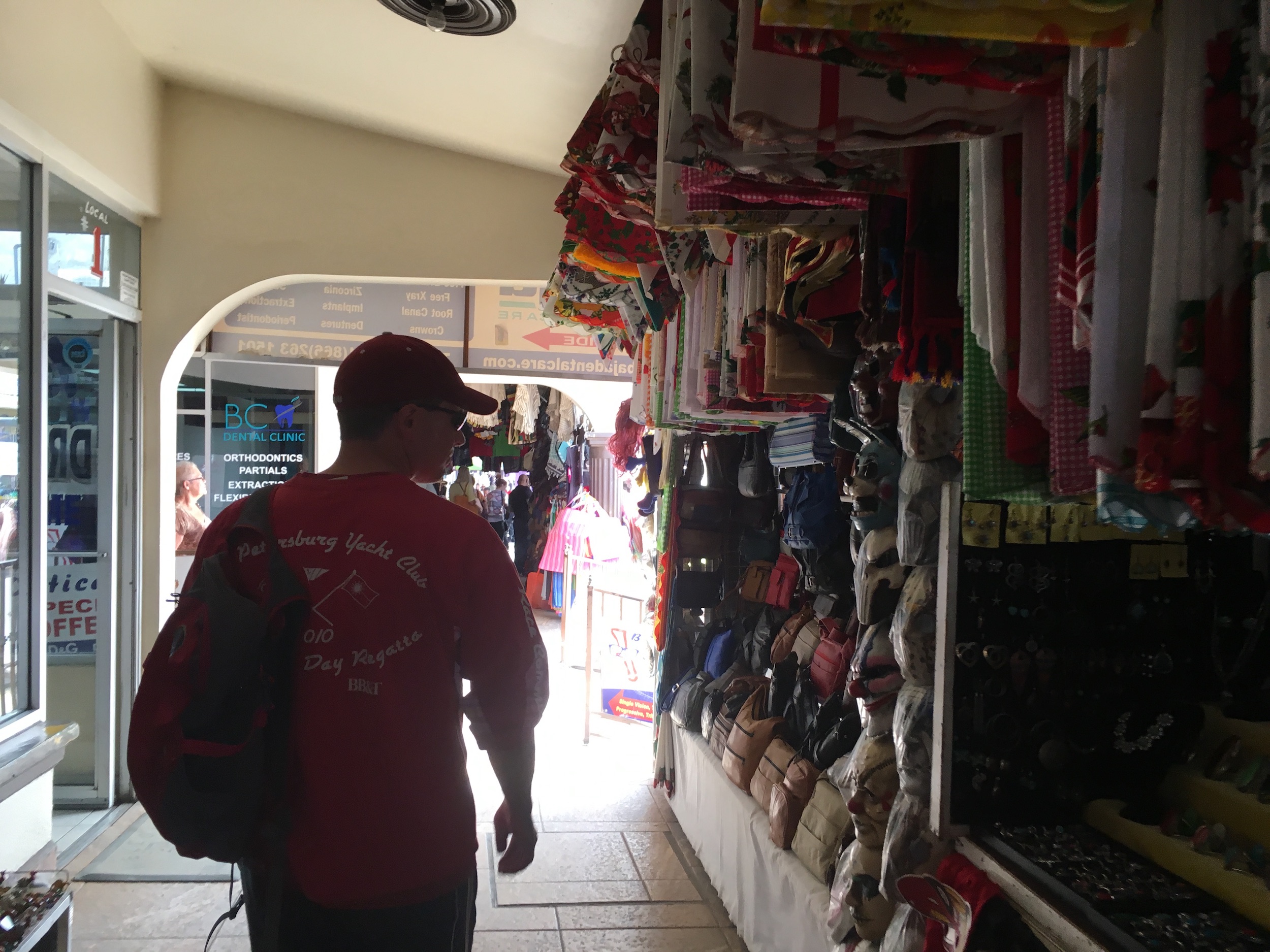 Browsing street vendor stalls in Los Algodones