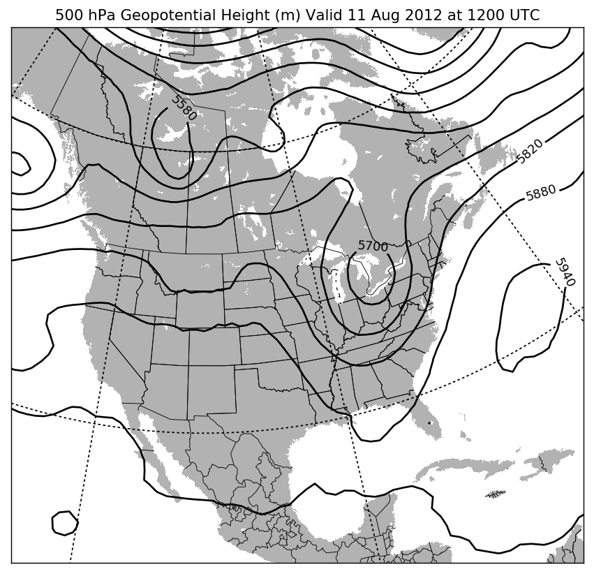 Python-generated plot of 500 hPa geopotential height from NetCDF data