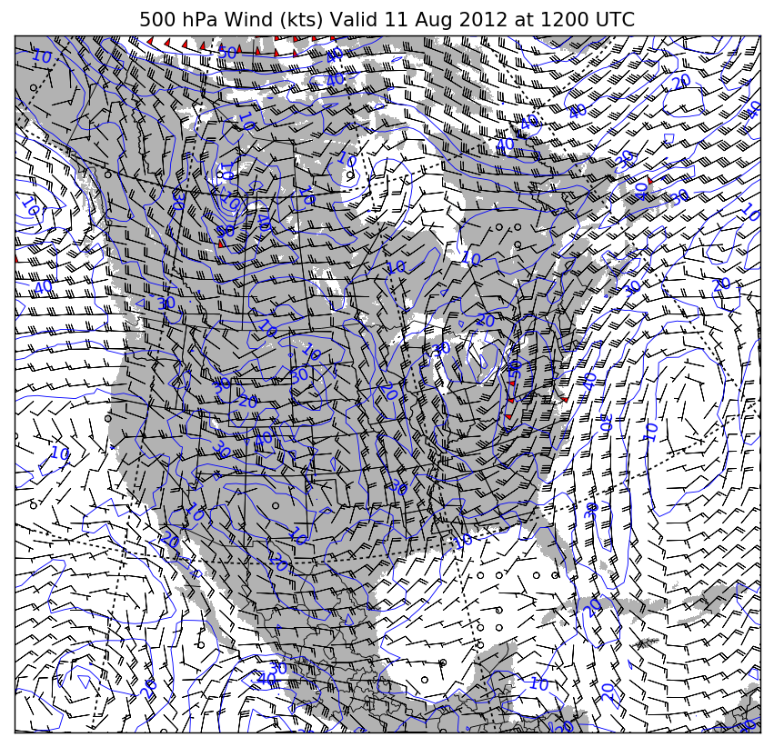 Python-generated plot of 500 hPa winds from NetCDF data