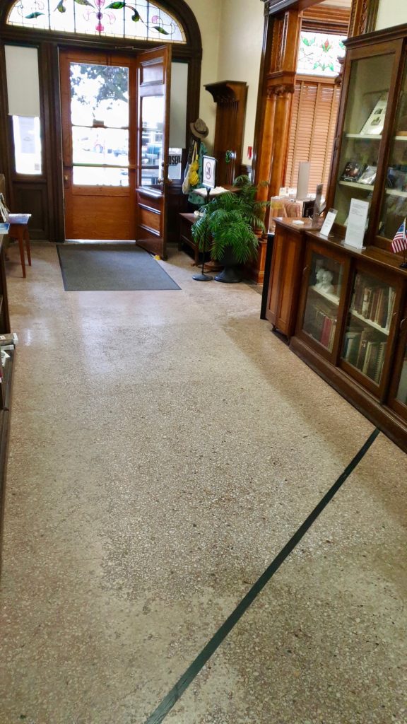 Line on the floor of the Haskell Free Library marks the US-Canada border