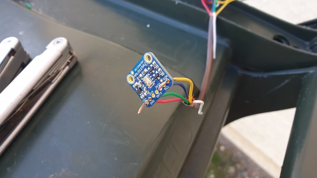 The temperature sensor connected to the Raspberry Pi