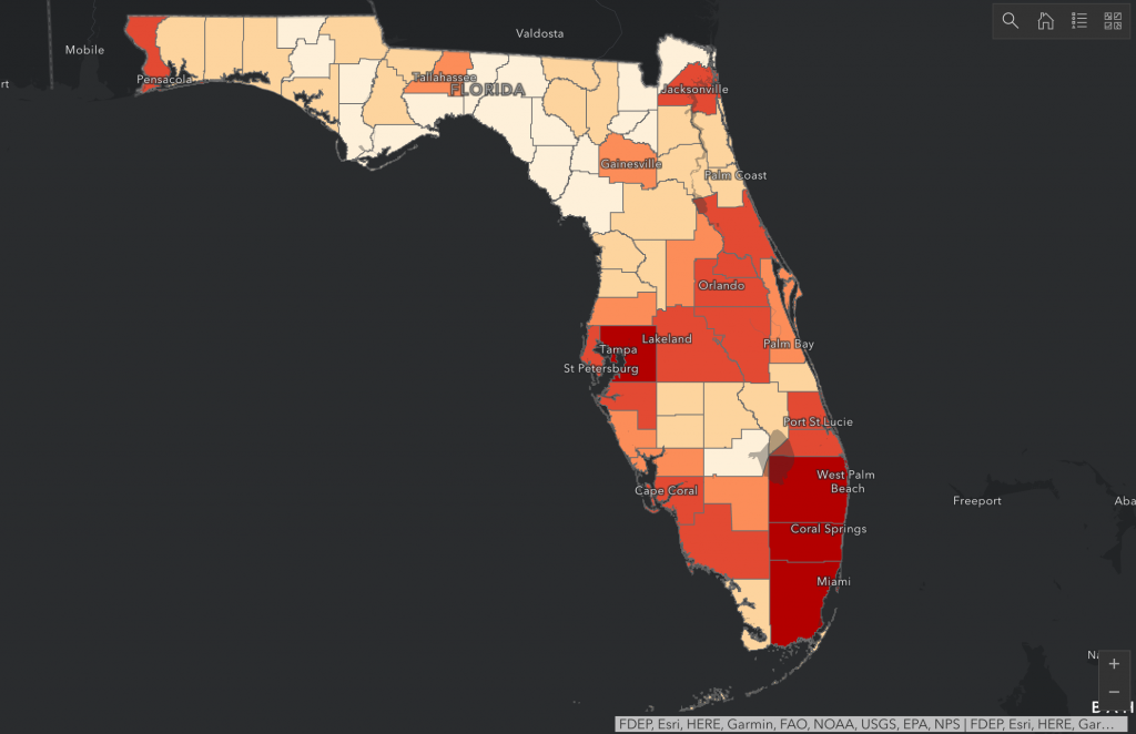 Florida Dashboard Map: New Daily Cases