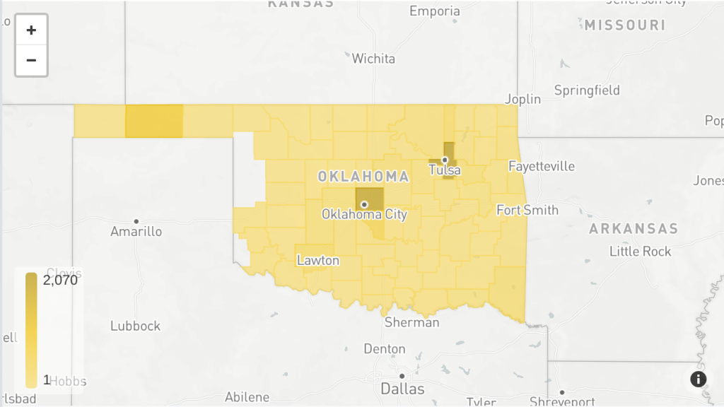 Oklahoma New Daily Cases Map