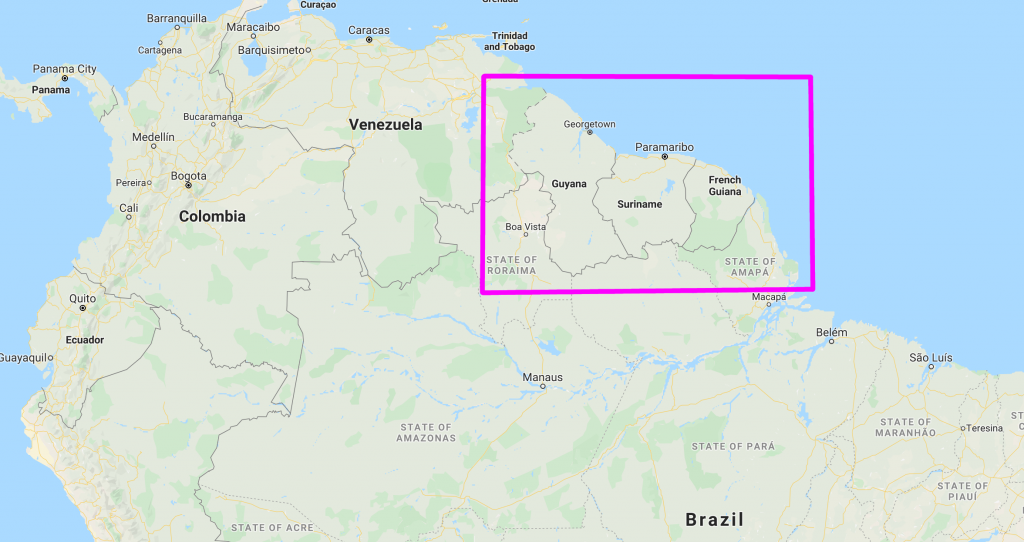 Map showing Border between Brazil and France (French Guiana)