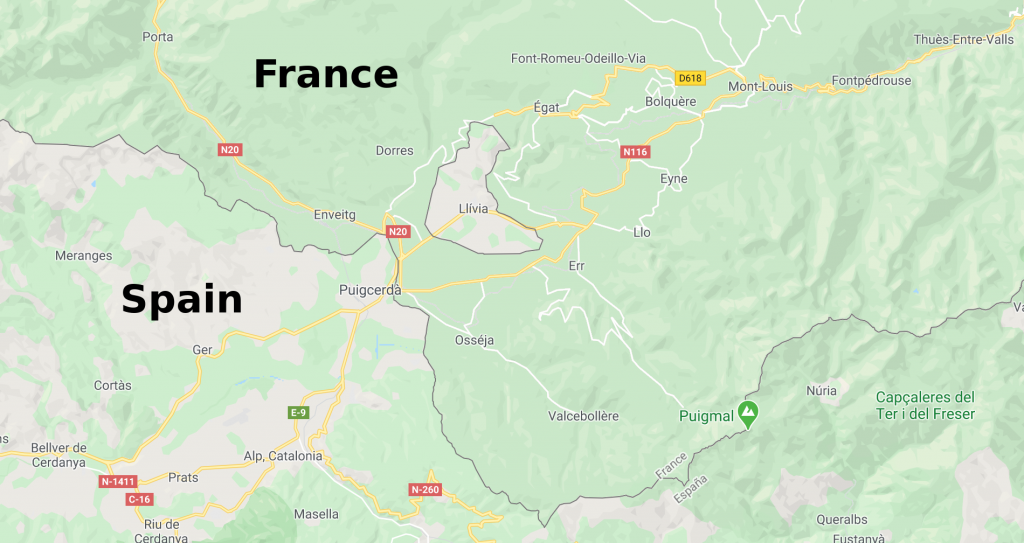 Map of Llivia: A Spanish Town inside of France