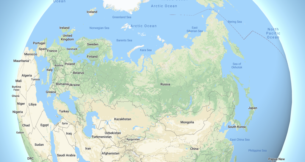 Map of Russia on a globe