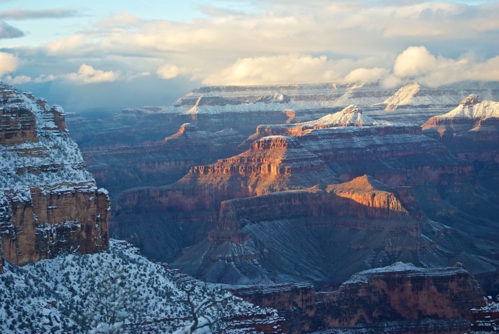 A fresh snowfall blankets Grand Canyon National Park