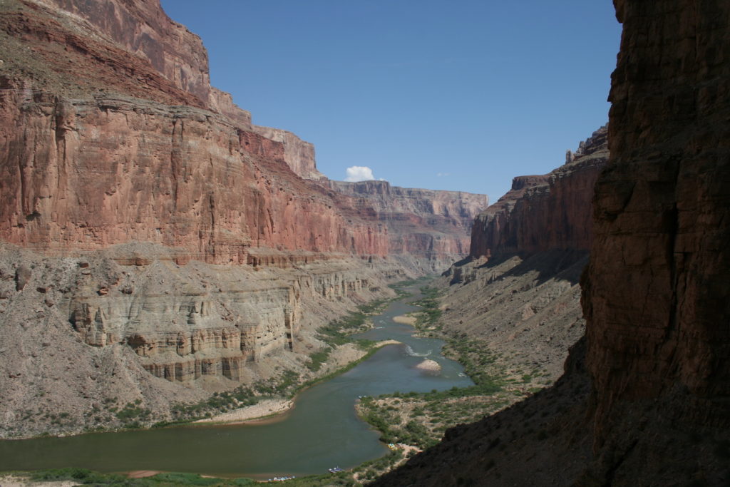 View of the Colorado River and one of the Grand Canyon's many gorges on a side hike during our rafting trip.