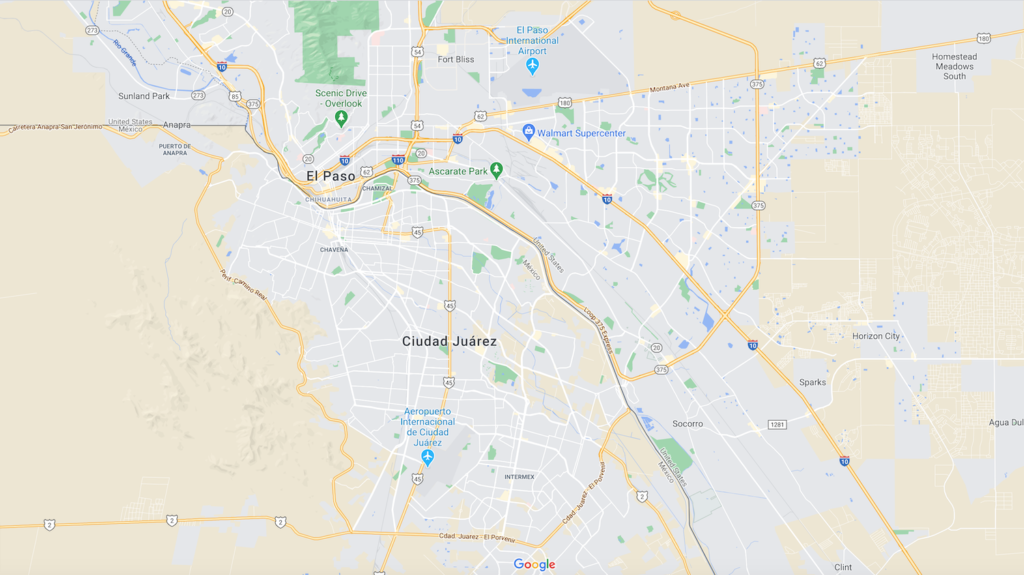 Map of the El Paso, Texas and Ciudad Juarez, Chihuahua metroplex