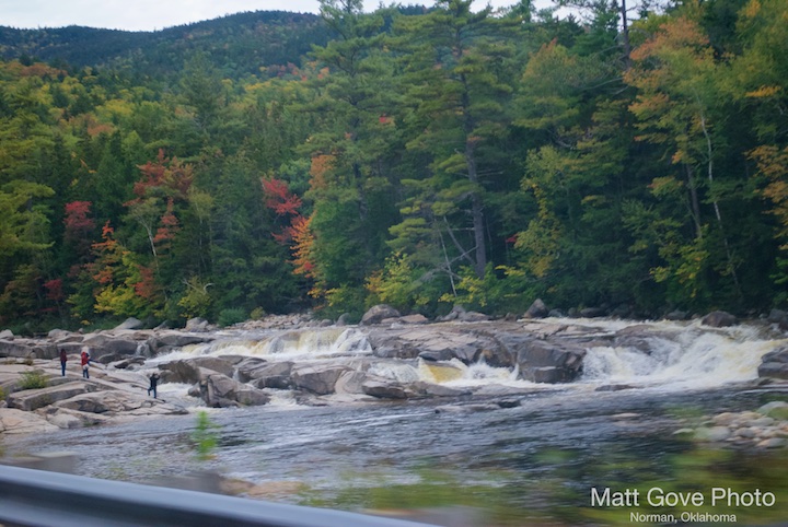 Fall river scenery provides a calming experience along New Hampshire's Kancamagus Highway.