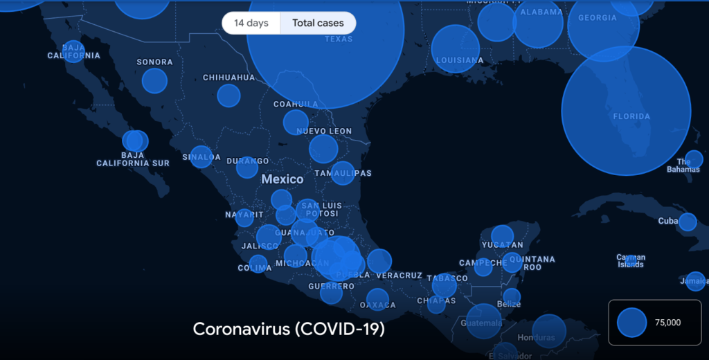 COVID-19 map of cumulative cases by Mexican state