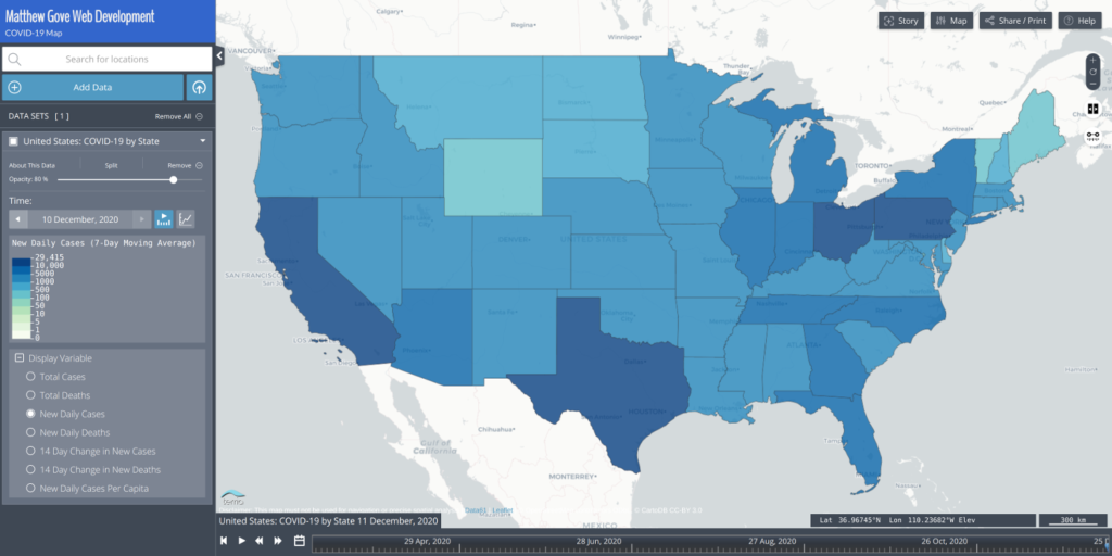 New Daily COVID-19 cases in the United States on 10 December, 2020