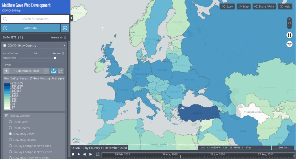 New COVID-19 Cases in Europe on 10 December, 2020