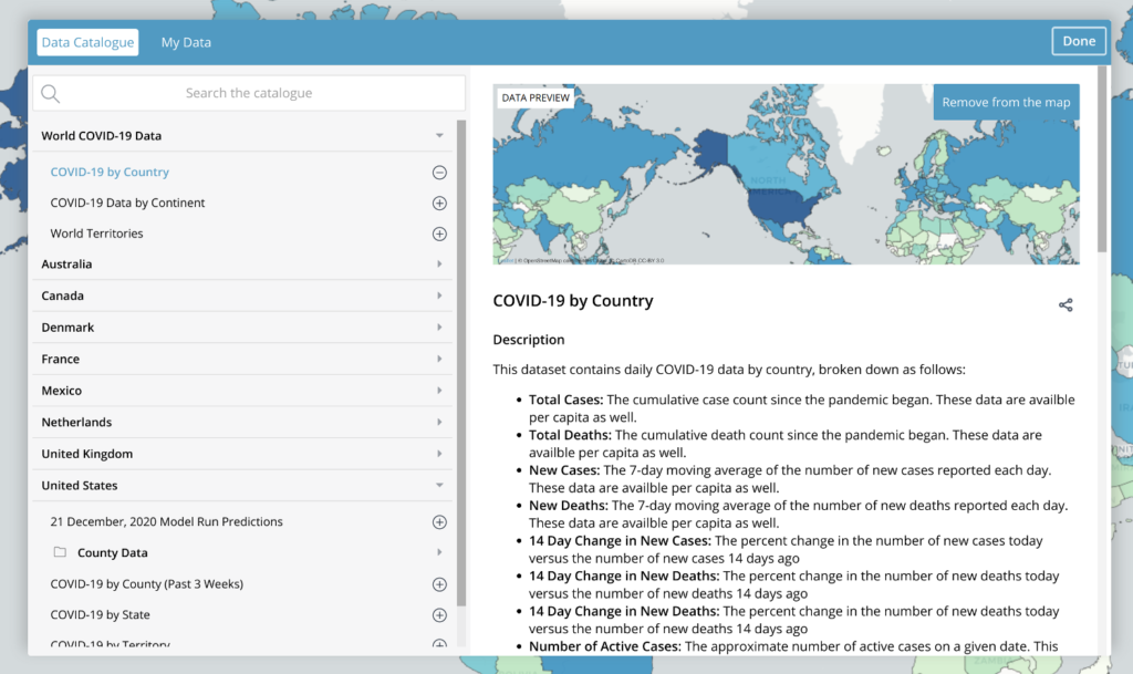 The new data catalogue on our COVID-19 Dashboard Map