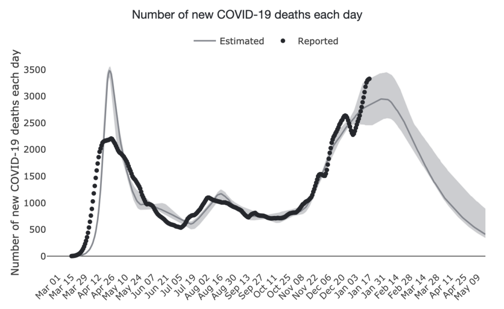 New Daily COVID-19 Deaths in the United States - COVID-19 Simulator