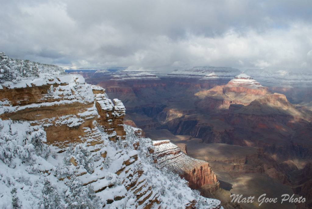 First view of a snowy Grand Canyon in January, 2017