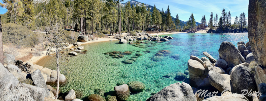 Crystal clear lagoons dot the shores of Lake Tahoe.