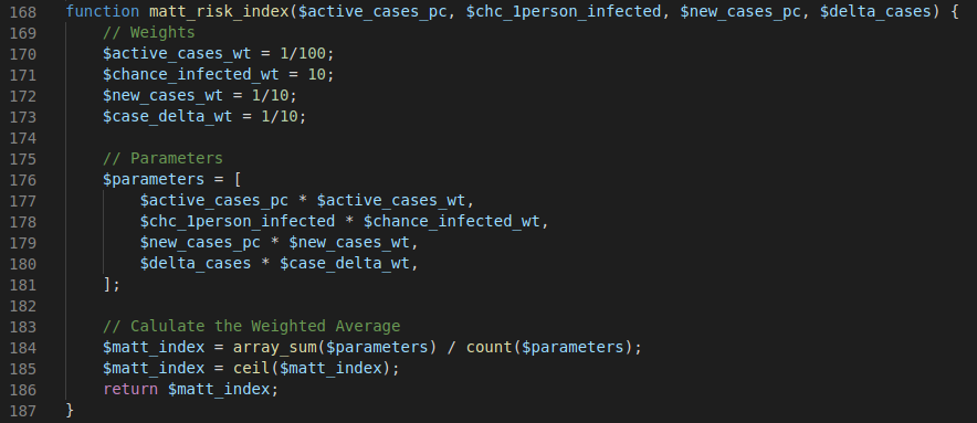 PHP Code that calculates Matt's COVID-19 Risk Index