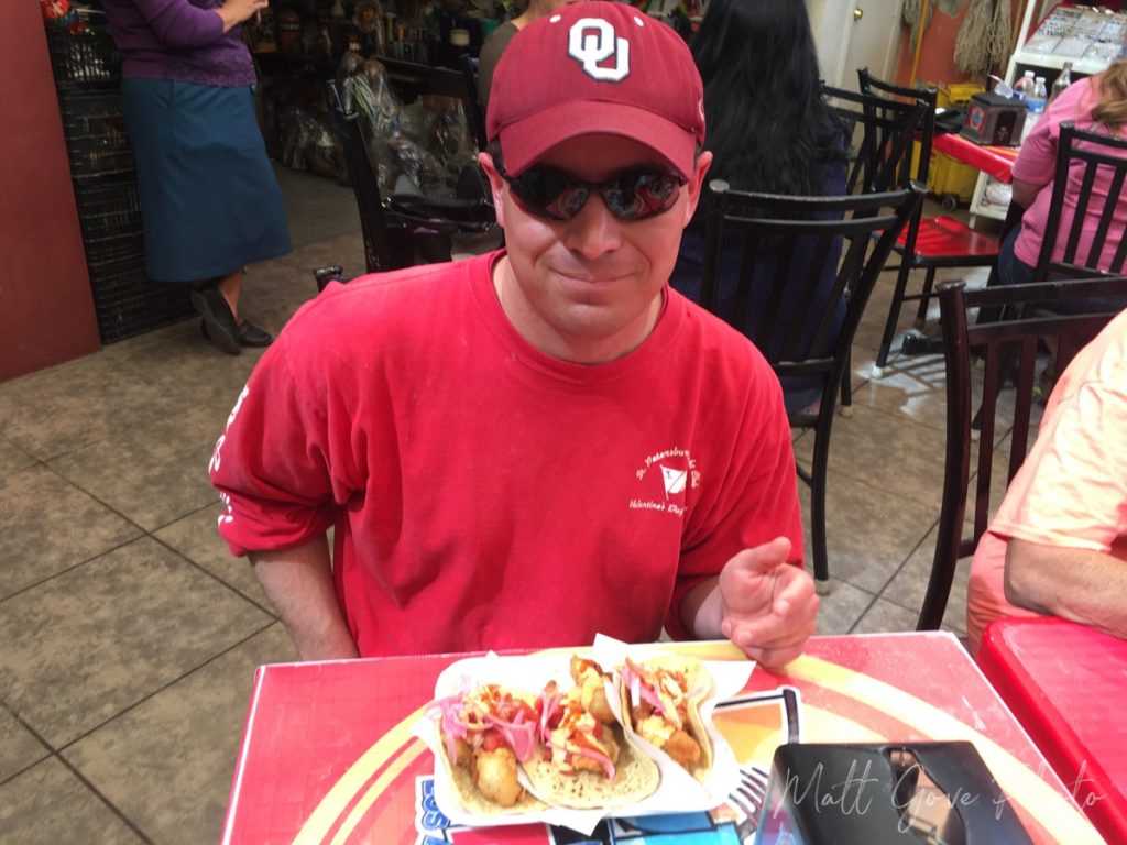 Eating lunch at a shrimp taco stand in Baja California, Mexico in 2018.