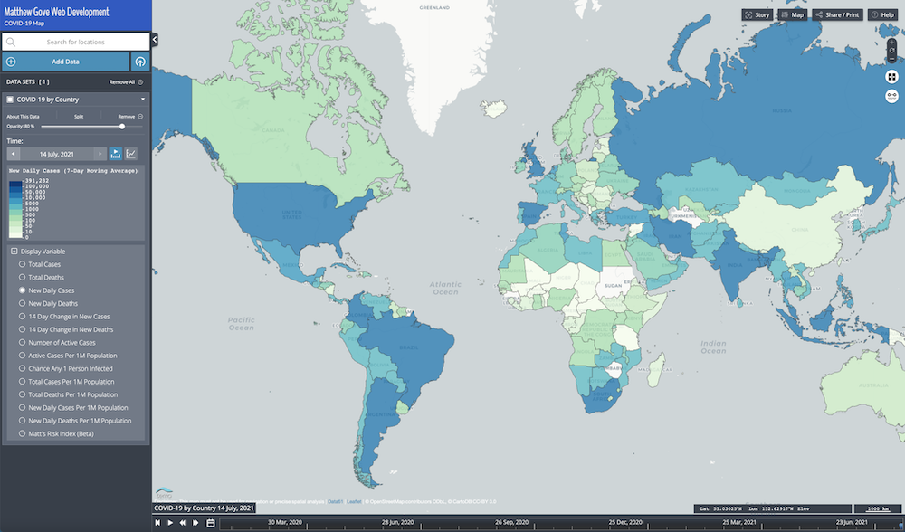 Choropleth Map of Worldwide COVID-19 data