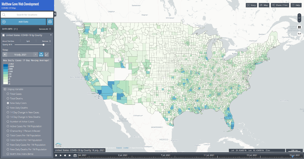 Map of new COVID-19 cases by US county has been used to spread disinformation.