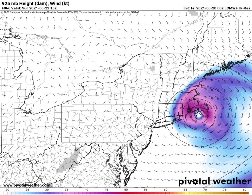 20 August ECMWF Forecast for Hurricane Henri