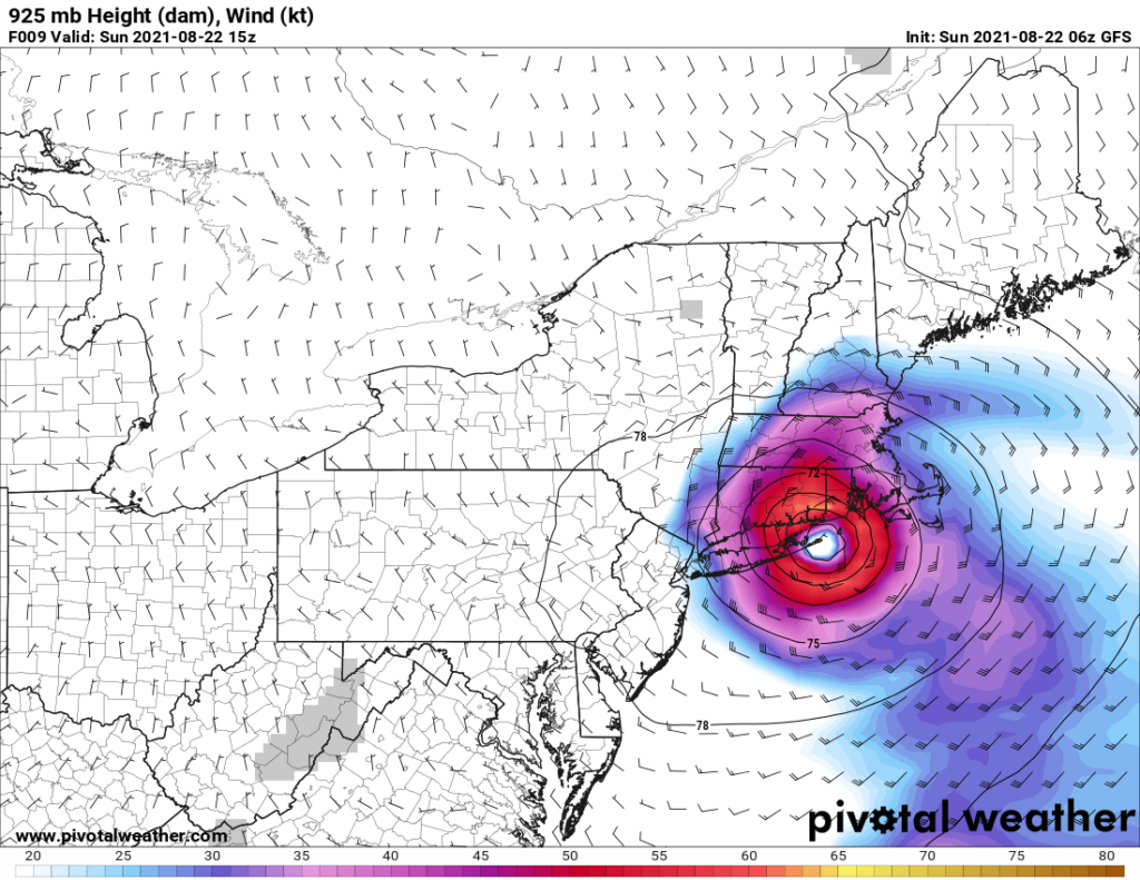 GFS Wind Forecast for the northeast US valid Sunday midday.