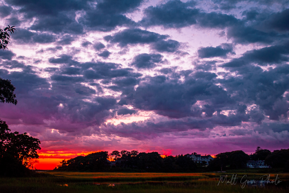 Beautiful sunset landscape on Cape Cod after the remnants of Hurricane Ida passed through in August, 2021.