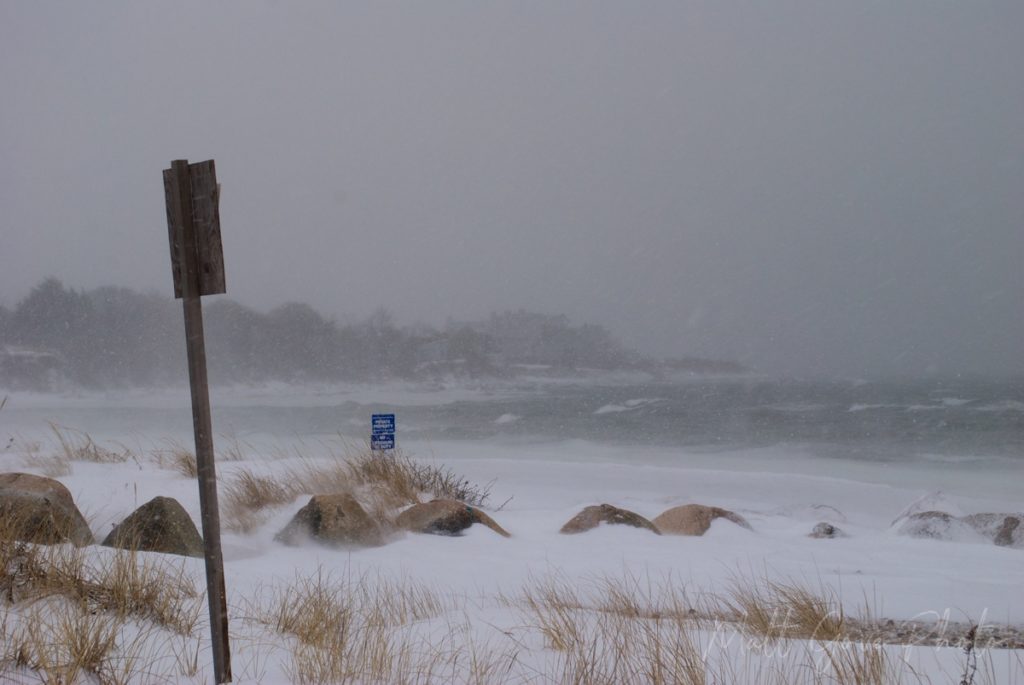 Heavy snow pounds Woodneck Beach in Falmouth, Massachusetts during a blizzard