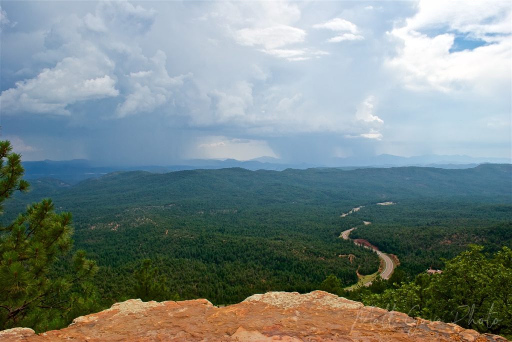 Monsoon storms approach the Mogollon Rim in Arizona