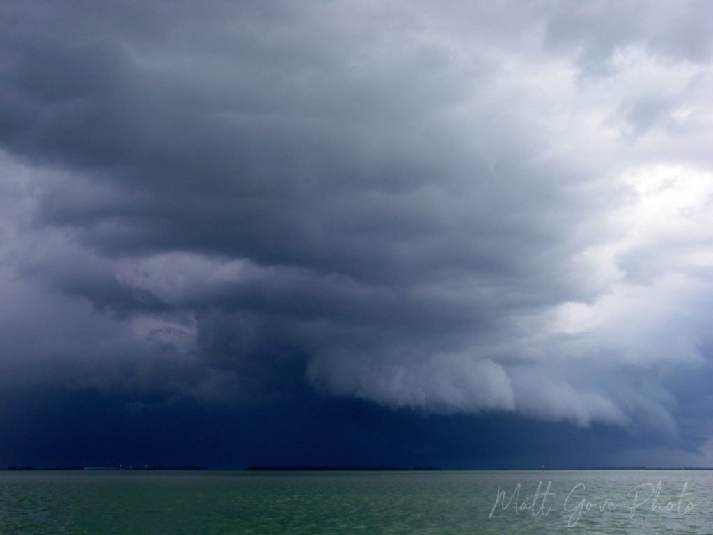 Severe thunderstorm clouds over Tampa Bay, Florida