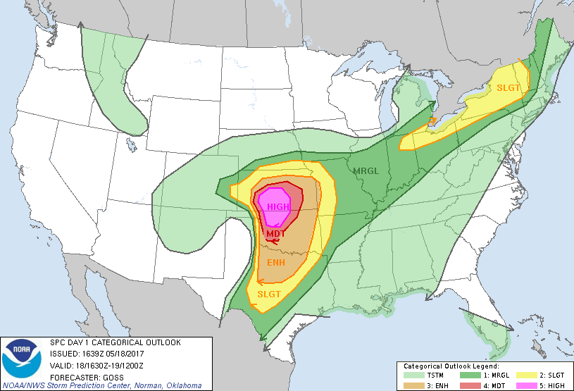 Storm Prediction Center's High Risk Outlook for the Southern Great Plains in May, 2017