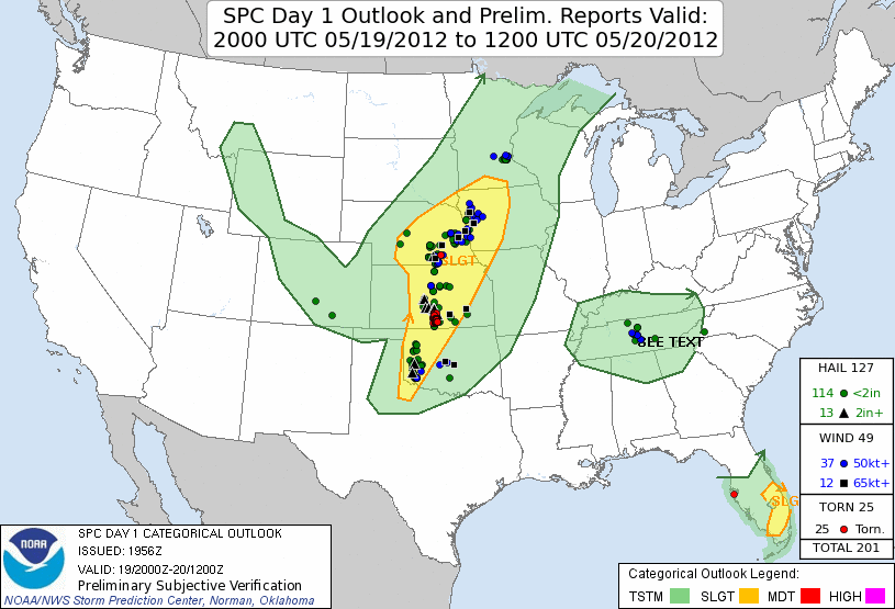 All but 1 tornado reported in the central United States on 19 May, 2012 occurred near Harper, Kansas