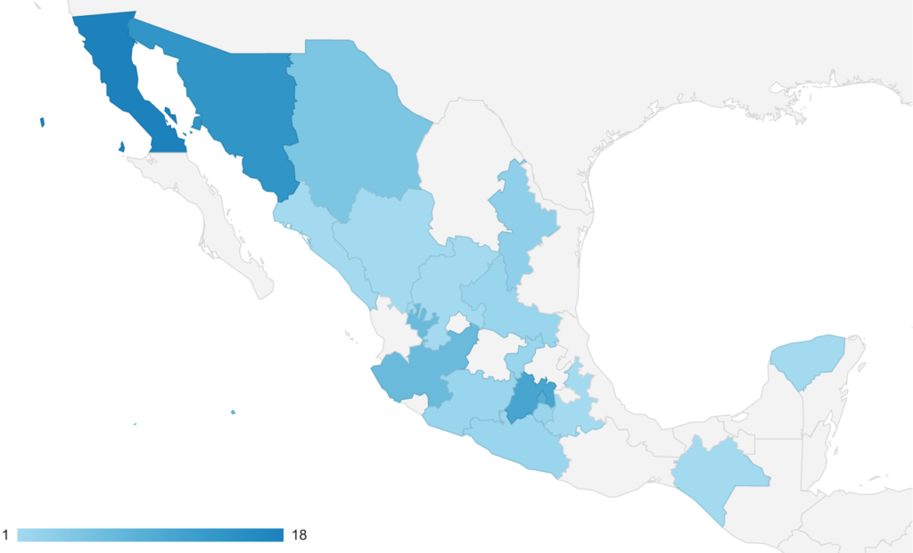 Map of Mexico showing traffic sources by state analytics